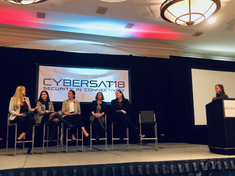 Interconnectedness in the 21st century: Women in Cyber and Space Discuss Realities and Practicalities panel at Cybersat 2018. Photo: Annamarie Nyirady