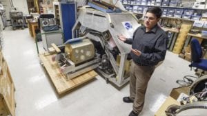 Orbital Micro Systems' Michael Hurowitz at the University of Colorado Boulder lab, where the company's weather satellite instruments are developed. Photo: Denver Business Journal