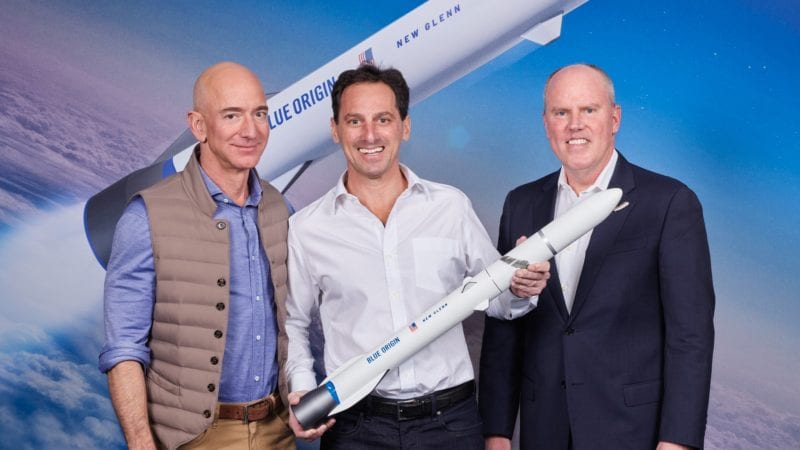 Blue Origin Founder Jeff Bezos, Telesat CEO Dan GOldberg, Blue Origin CEO Bob Smith (left to right). Photo: Blue Origin
