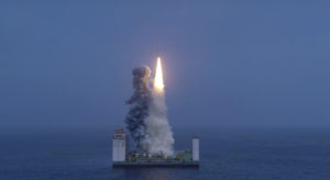 China's CZ-11 WEY launch vehicle lifting off from an offshore mobile platform. Photo: Business Wire