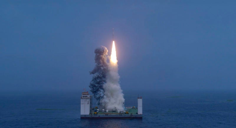 China's CZ-11 WEY launch vehicle lifting off from an offshore mobile platform. Photo: Business Wire