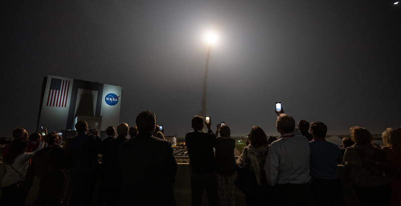 Guests watch the SLS mission. 