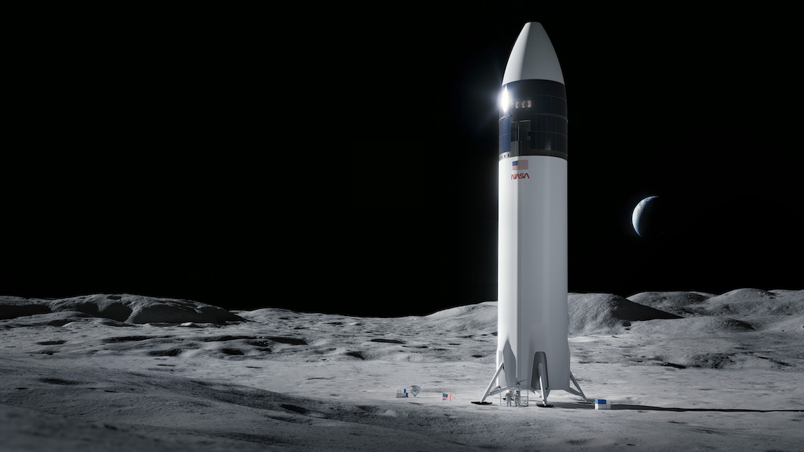 A rendering of the SpaceX Starship human lander design.