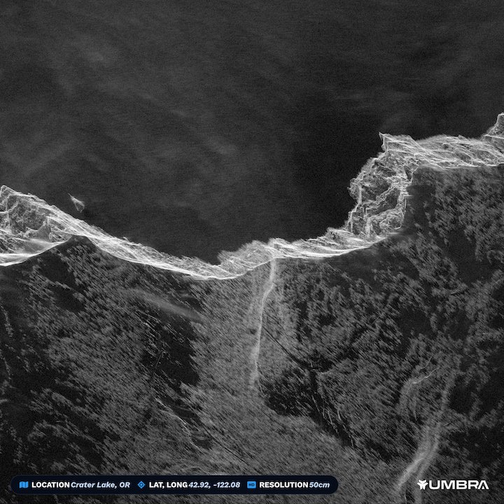 An Umbra SAR image of Crater Lake, Oregon. Photo: Umbra 