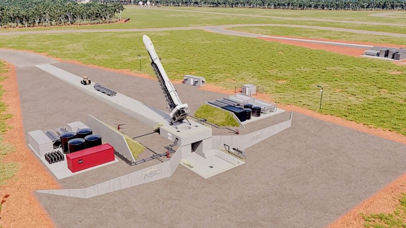 A rendering of the Innospace HANBIT NANO rocket on a launch pad at Equatorial Launch Australia’s Arnhem Space Centre. Photo: ELA