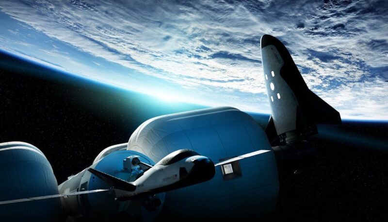 Renderings of a Sierra Space Orbital Reef space station and DreamChaser space plane. Photo: Sierra Space 