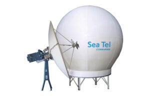 The Cobham Satcom Sea Tel 370s TV antenna. Photo: Cobham