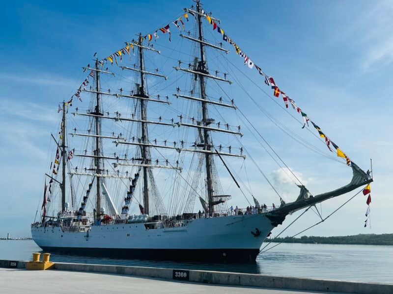 NAVAL BASE GUAM (Aug. 16, 2023) – The Peruvian Navy Training Tall Ship, B.A.P. Unión (BEV 161) arrived at Apra Harbor, U.S. Naval Base Guam Aug. 16. Unión’s crew and Commanding Officer Capt. Jose Luis Arce was greeted by Joint Region Marianas, Chief-of-Staff Capt. Michael Smith, NBG Commanding Officer Capt. Michael Luckett, and Guam Governor Lourdes Leon Guerrero. Unión Sailors manned the rails and stood along the masts of the ship, singing both the U.S. and Peruvian anthems. Cultural dancers and singers from Guma Ma Higa also welcomed the ship with the traditional CHamoru Saina. Unión set sail from her homeport in Callao, Peru in June, beginning their circumnavigation and international training deployment 2023-2024. Before arriving in Guam, the ship was in Tahiti and will sail more than 10 months visiting 20 ports and 14 countries in five continents in total. This is the first circumnavigation of the Unión since its commissioning in 2016 and the second one of the Peruvian Navy since 1856, 167 years ago.